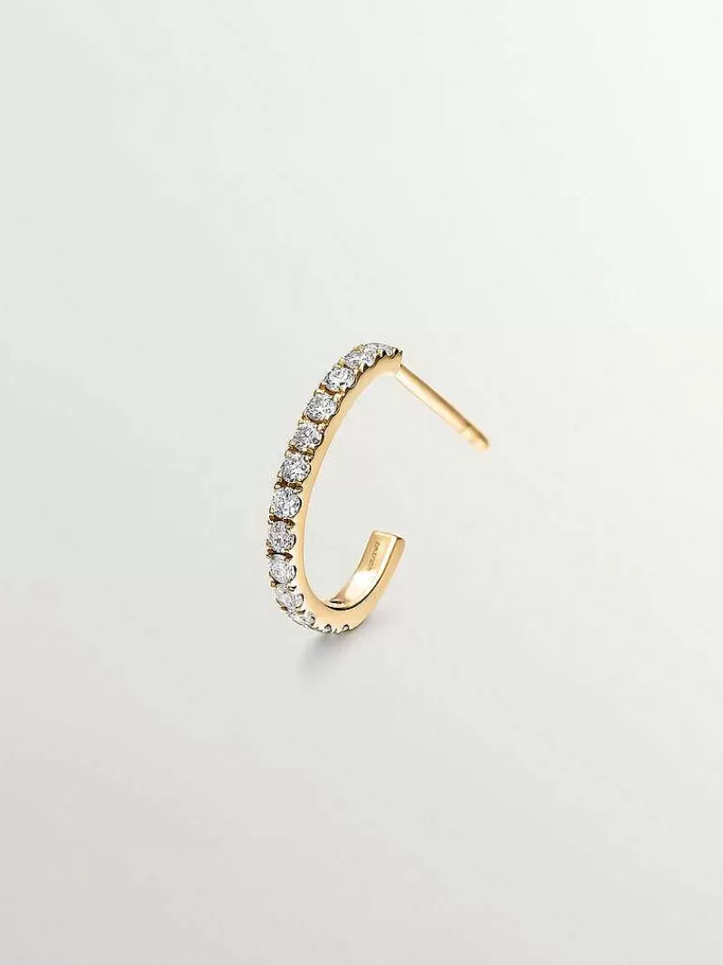 Aristocrazy Pendientes Por Unidad-Pendiente Individual De Aro Pequeno De Oro Amarillo De 18K Con Diamantes 0,20Cts