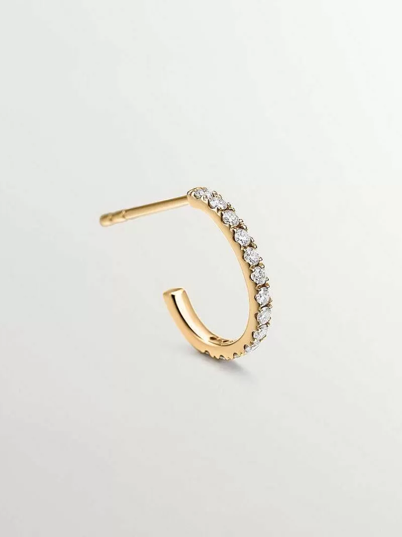 Aristocrazy Pendientes Por Unidad-Pendiente Individual De Aro Pequeno De Oro Amarillo De 18K Con Diamantes 0,20Cts