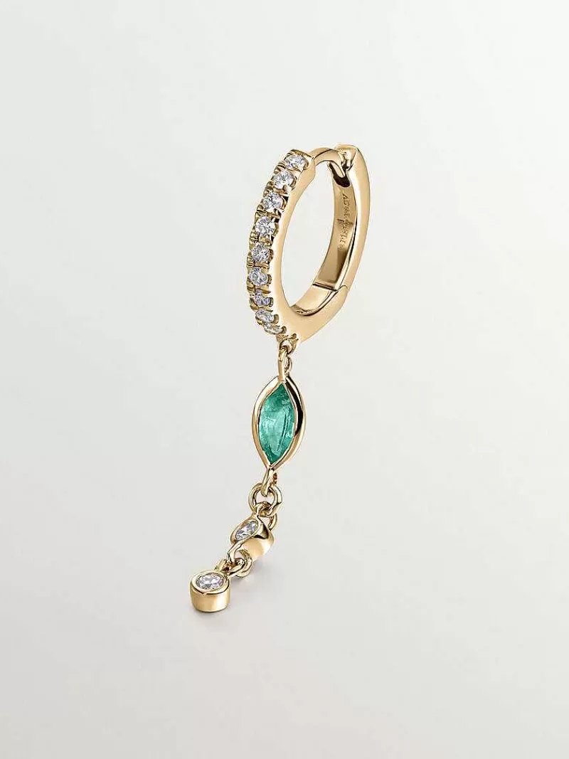 Aristocrazy Pendientes Por Unidad-Pendiente Individual De Aro Pequeno De Oro Amarillo De 9K Con Cadena De Diamantes Y Esmeralda