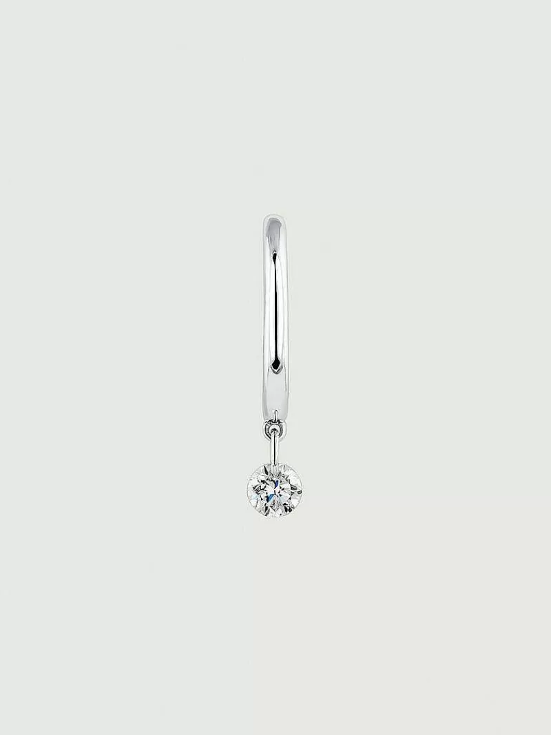 Aristocrazy Pendientes Por Unidad-Pendiente Individual De Aro Pequeno De Oro Blanco De 18K Con Diamante 0,08 Cts