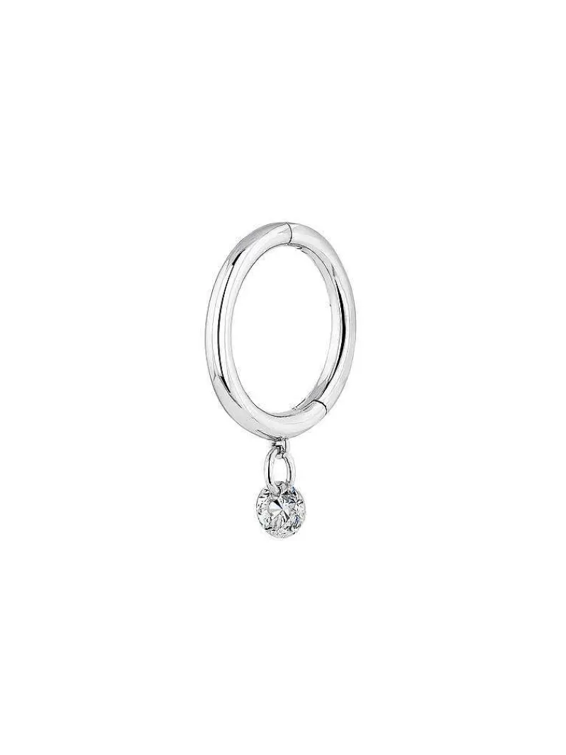 Aristocrazy Pendientes Por Unidad-Pendiente Individual De Aro Pequeno De Oro Blanco De 18K Con Diamante 0,08 Cts