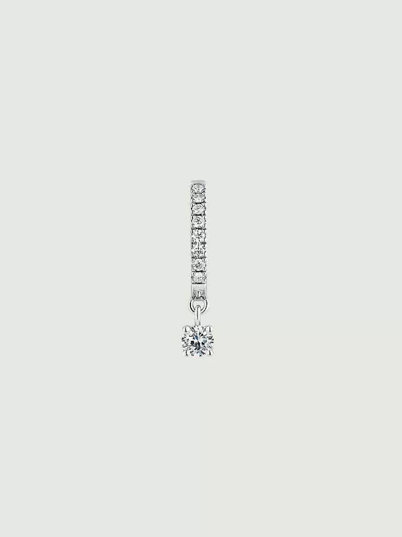 Aristocrazy Pendientes Por Unidad-Pendiente Individual De Aro Pequeno De Oro Blanco De 18K Con Diamantes 1,9 Cts