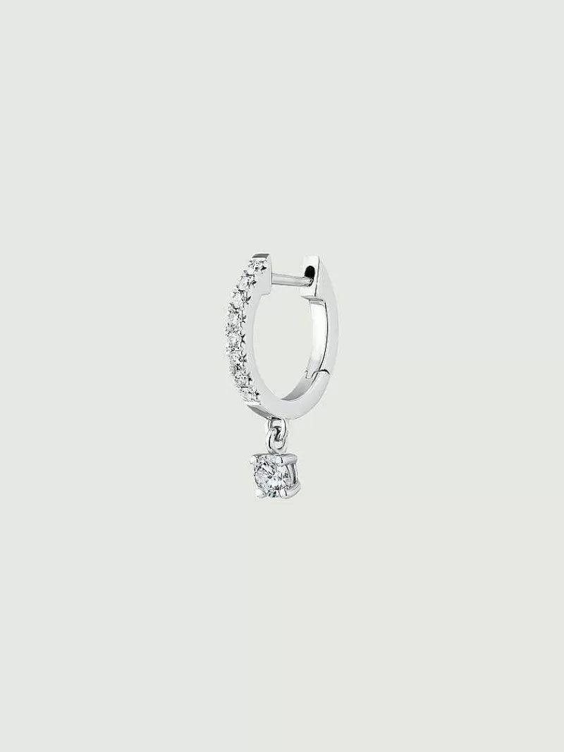 Aristocrazy Pendientes Por Unidad-Pendiente Individual De Aro Pequeno De Oro Blanco De 18K Con Diamantes 1,9 Cts