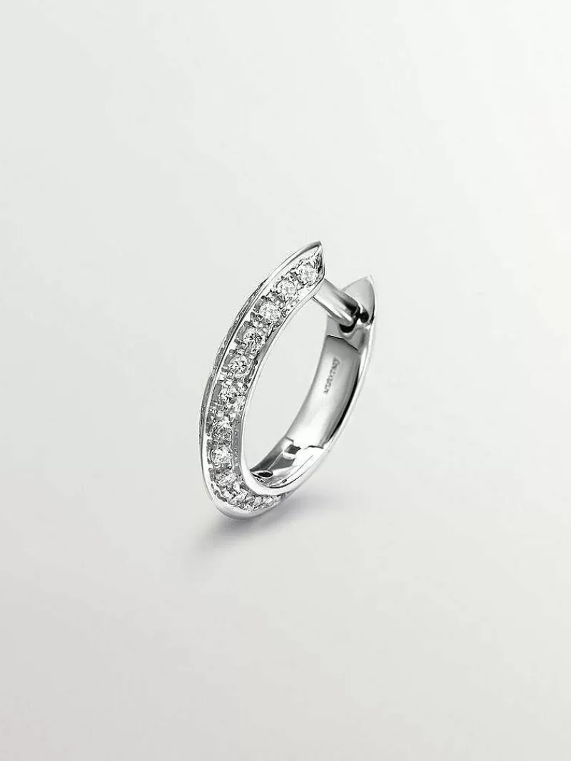 Aristocrazy Pendientes Por Unidad-Pendiente Individual De Aro Pequeno De Oro Blanco De 18K Con Diamantes De 0,07Cts