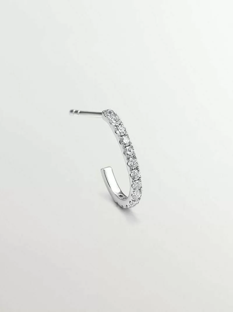 Aristocrazy Pendientes Por Unidad-Pendiente Individual De Aro Pequeno De Oro Blanco De 18K Con Diamantes De 0,20Cts