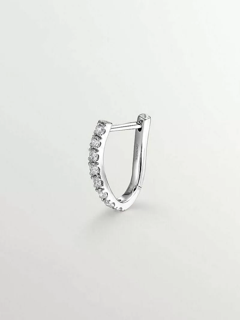 Aristocrazy Pendientes Por Unidad-Pendiente Individual De Aro Pequeno De Oro Blanco De 18K Con Diamantes Y Forma Ondulada