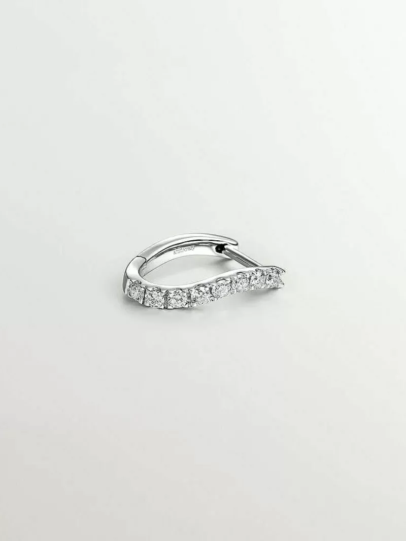 Aristocrazy Pendientes Por Unidad-Pendiente Individual De Aro Pequeno De Oro Blanco De 18K Con Diamantes Y Forma Ondulada
