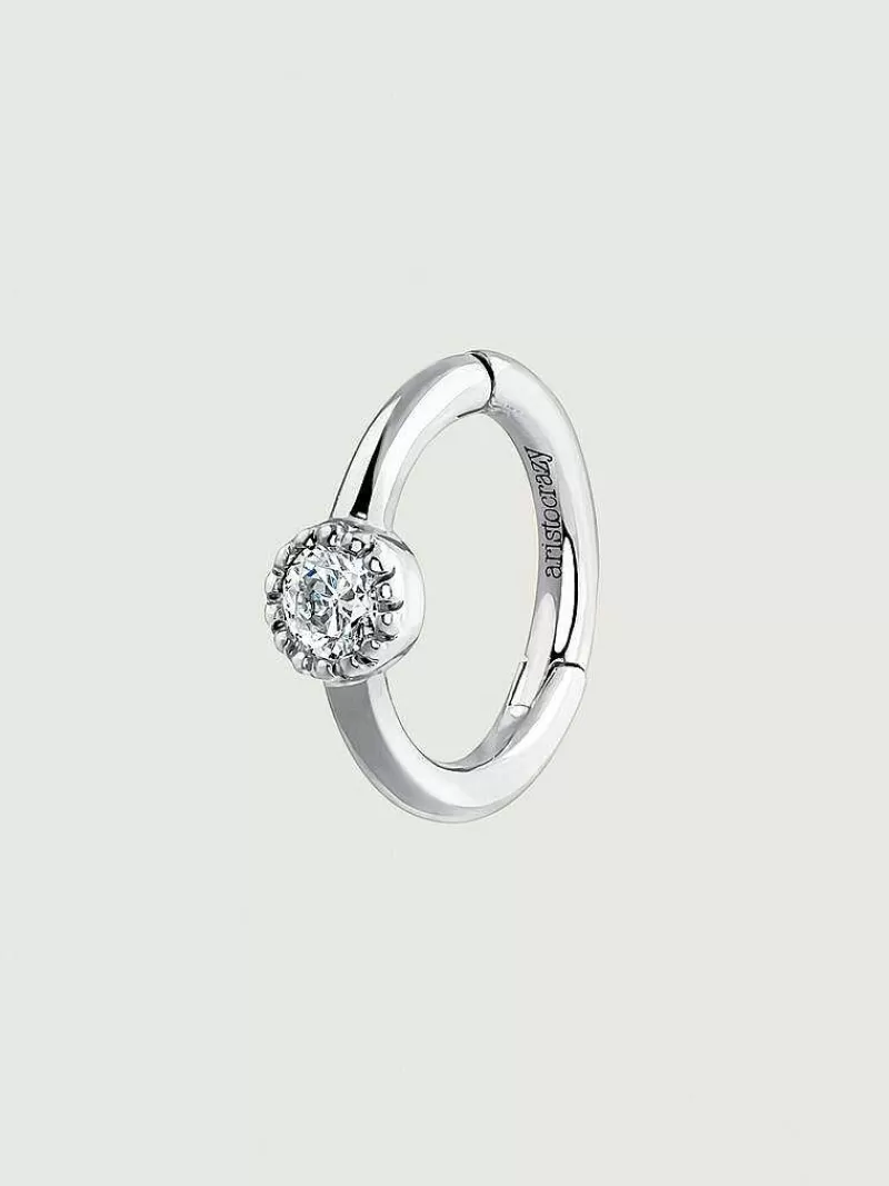 Aristocrazy Pendientes Por Unidad-Pendiente Individual De Aro Pequeno De Oro Blanco De 9K Con Diamante 0,014 Cts