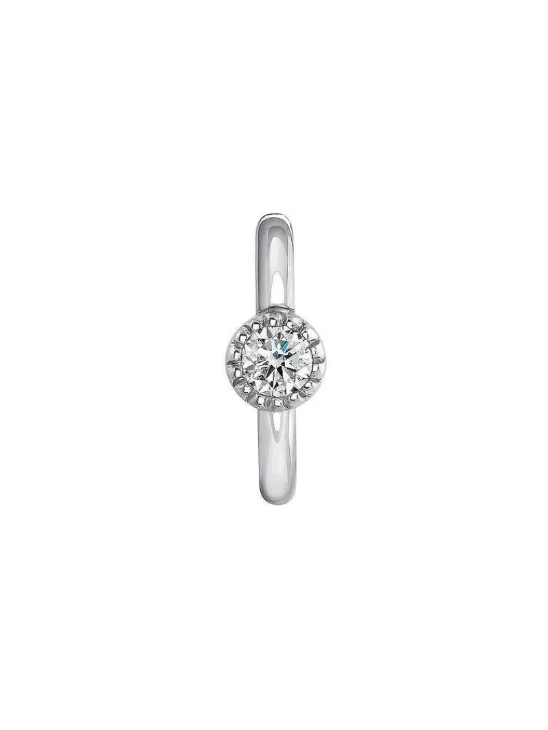 Aristocrazy Pendientes Por Unidad-Pendiente Individual De Aro Pequeno De Oro Blanco De 9K Con Diamante 0,014 Cts