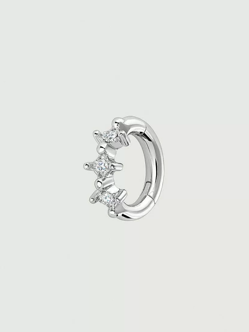 Aristocrazy Pendientes Por Unidad-Pendiente Individual De Aro Pequeno De Oro Blanco De 9K Con Diamantes