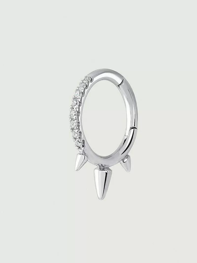 Aristocrazy Pendientes Por Unidad-Pendiente Individual De Aro Pequeno De Oro Blanco De 9K Con Pinchos Y Diamantes