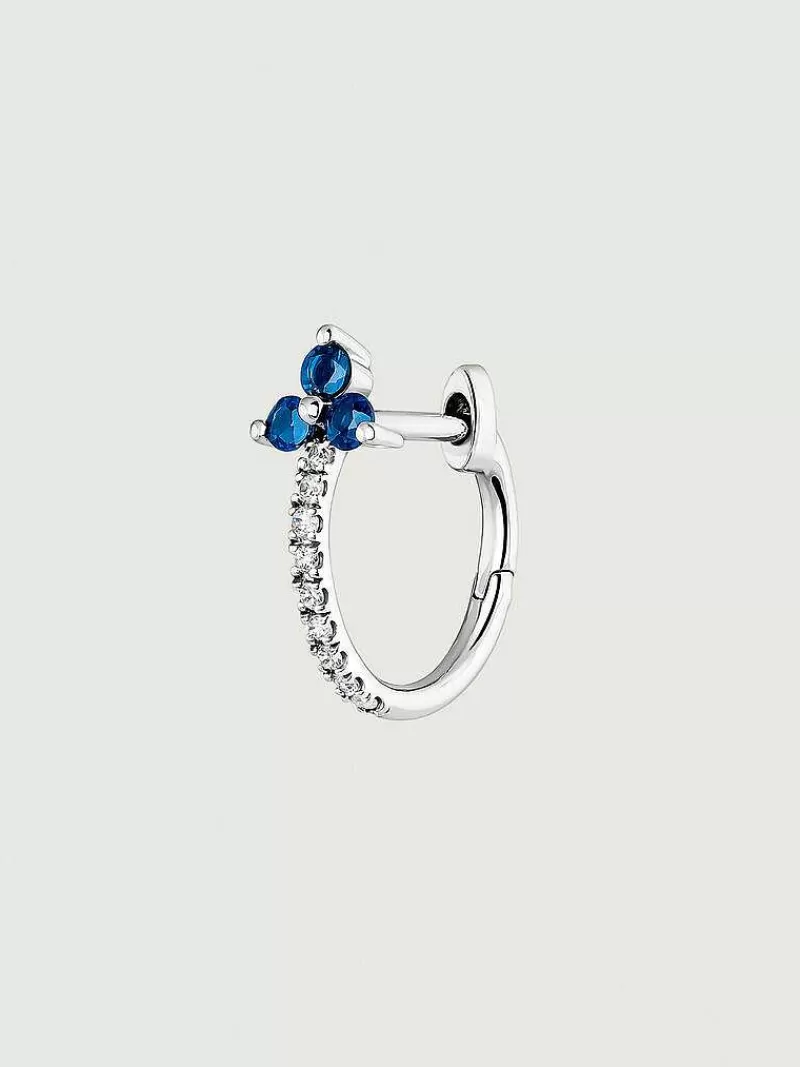 Aristocrazy Pendientes Por Unidad-Pendiente Individual De Aro Pequeno De Oro Blanco De 9K Con Trebol De Zafiros Azules Y Diamantes