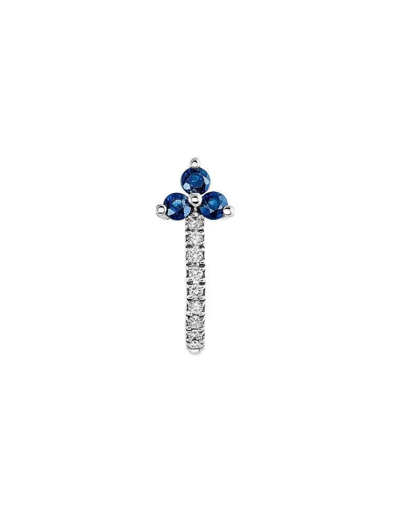 Aristocrazy Pendientes Por Unidad-Pendiente Individual De Aro Pequeno De Oro Blanco De 9K Con Trebol De Zafiros Azules Y Diamantes