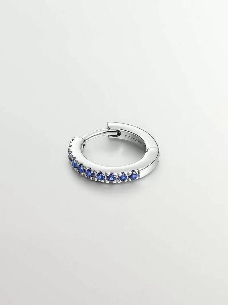 Aristocrazy Pendientes Por Unidad-Pendiente Individual De Aro Pequeno De Oro Blanco De 9K Con Zafiros Azules