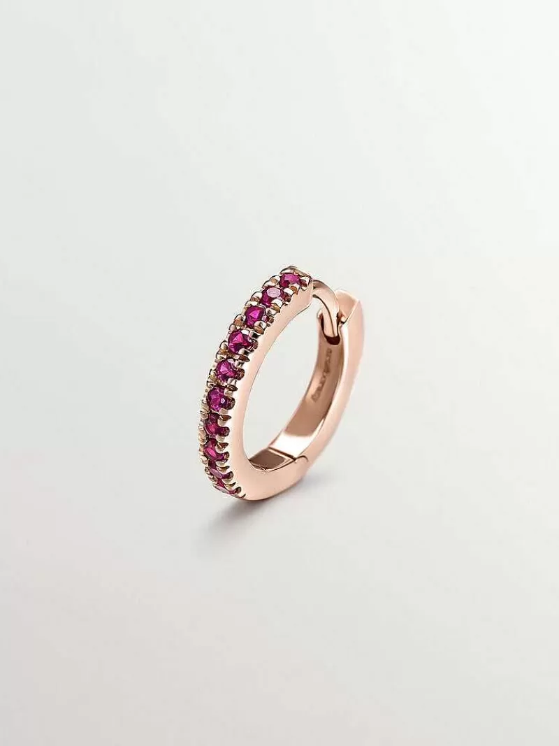 Aristocrazy Pendientes Por Unidad-Pendiente Individual De Aro Pequeno De Oro Rosa De 9K Con Rubies Rosas
