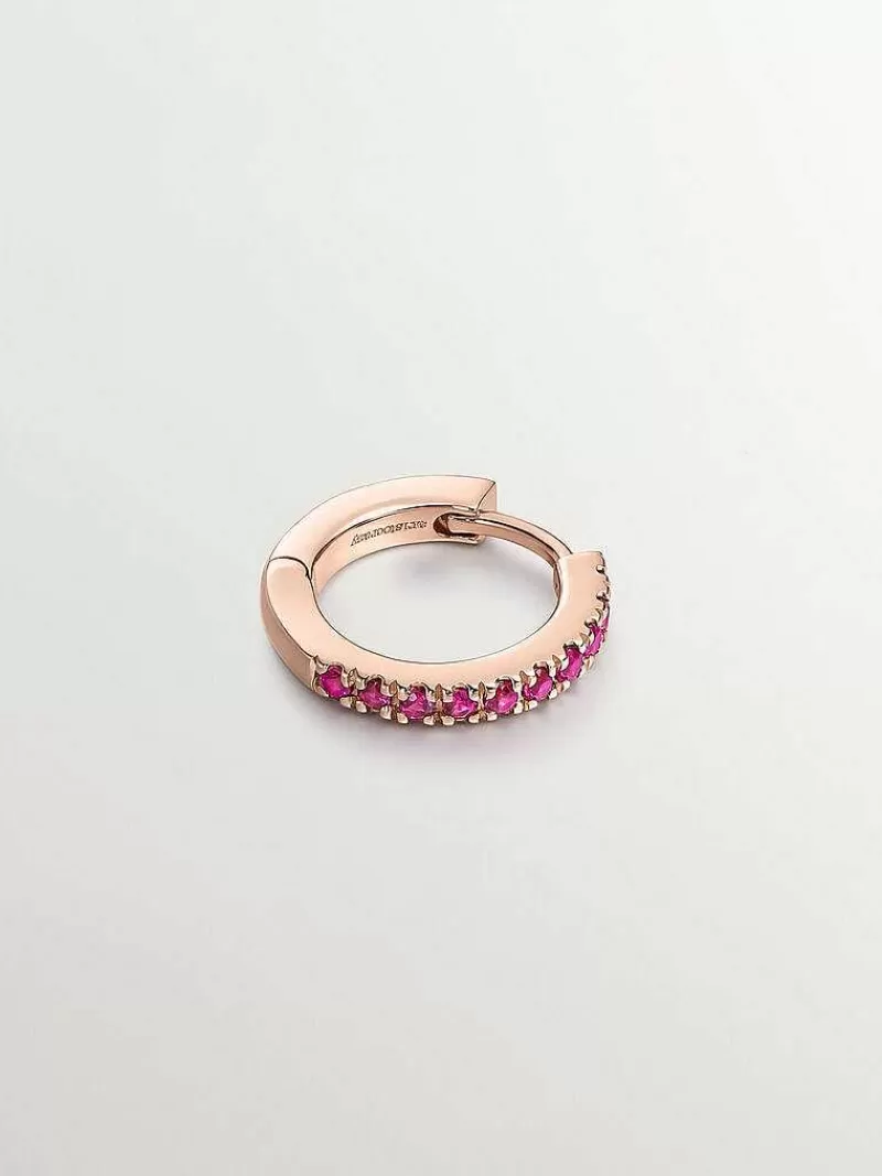 Aristocrazy Pendientes Por Unidad-Pendiente Individual De Aro Pequeno De Oro Rosa De 9K Con Rubies Rosas