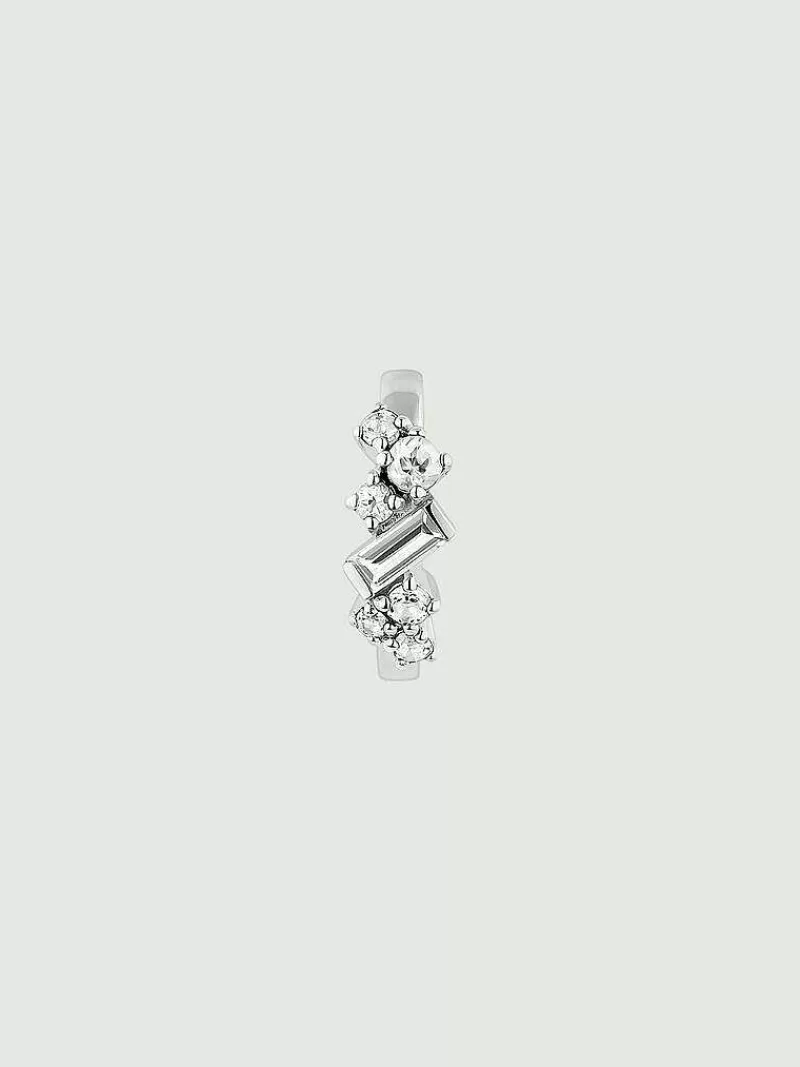 Aristocrazy Pendientes Por Unidad-Pendiente Individual De Aro Pequeno De Plata 925 Con Topacios Blancos