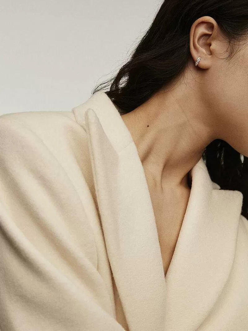 Aristocrazy Pendientes Por Unidad-Pendiente Individual De Aro Pequeno De Plata 925 Con Topacios Blancos