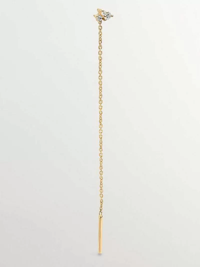 Aristocrazy Pendientes Por Unidad-Pendiente Individual De Oro Amarillo De 9K Con Cadena Y Diamantes