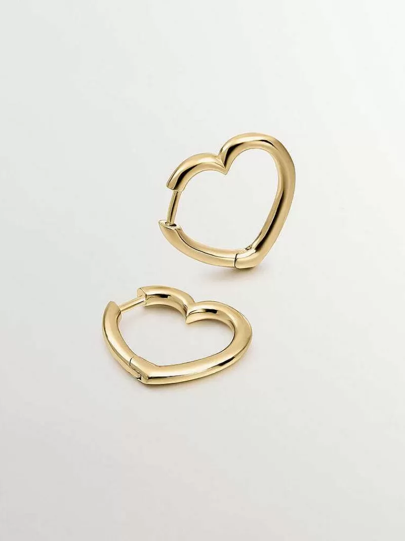 Aristocrazy Pendientes De Plata-Pendientes De Aro De Plata 925 Banada En Oro Amarillo De 18K Con Forma De Corazon