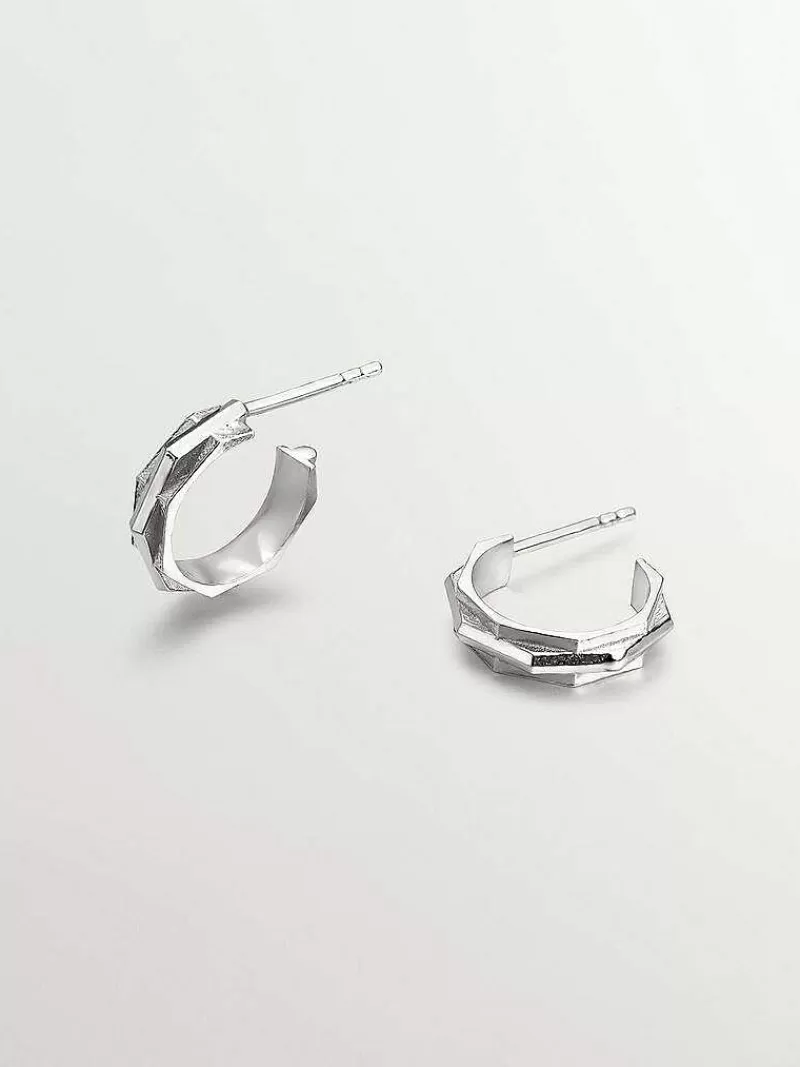 Aristocrazy Pendientes De Plata-Pendientes De Aro De Plata 925 Con Acabado Geometrico