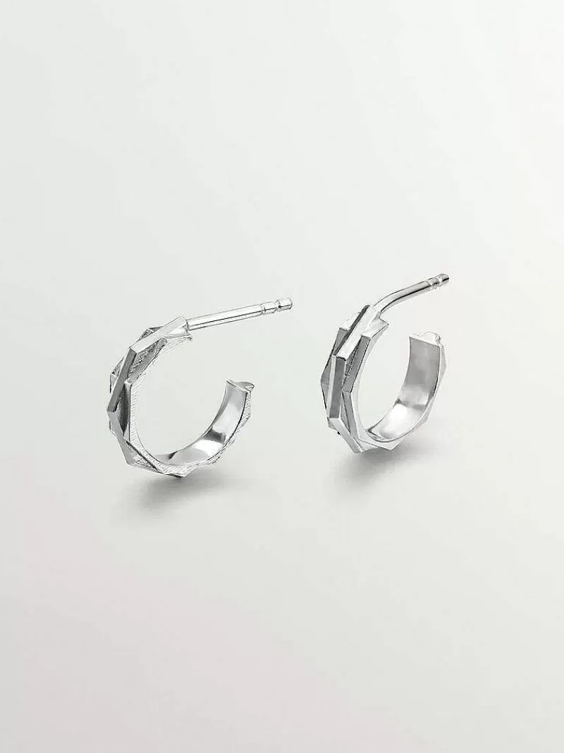 Aristocrazy Pendientes De Plata-Pendientes De Aro De Plata 925 Con Acabado Geometrico