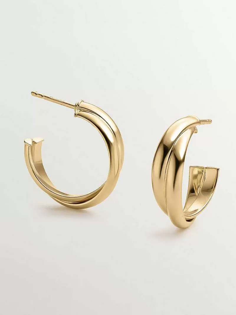 Aristocrazy Pendientes De Aro-Pendientes De Aro Doble Medianos De Plata 925 Banada En Oro Amarillo De 18K
