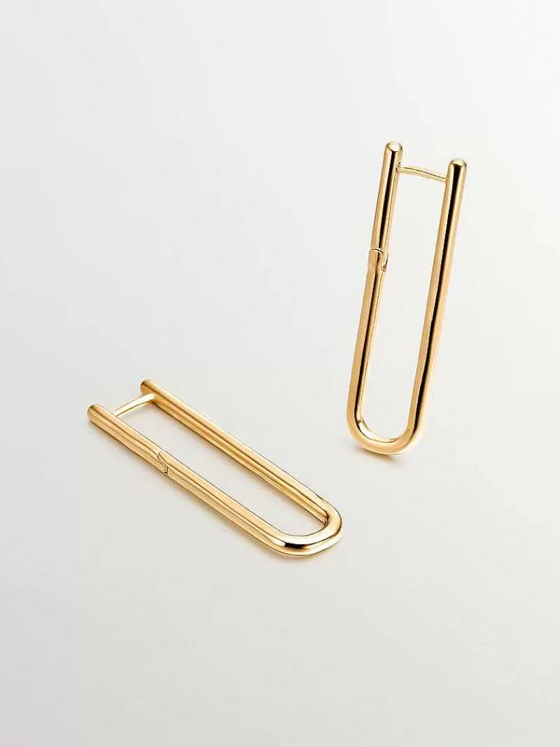 Aristocrazy Joyas Personalizadas-Pendientes De Aro Extra Largo De Plata 925 Banada En Oro Amarillo De 18K