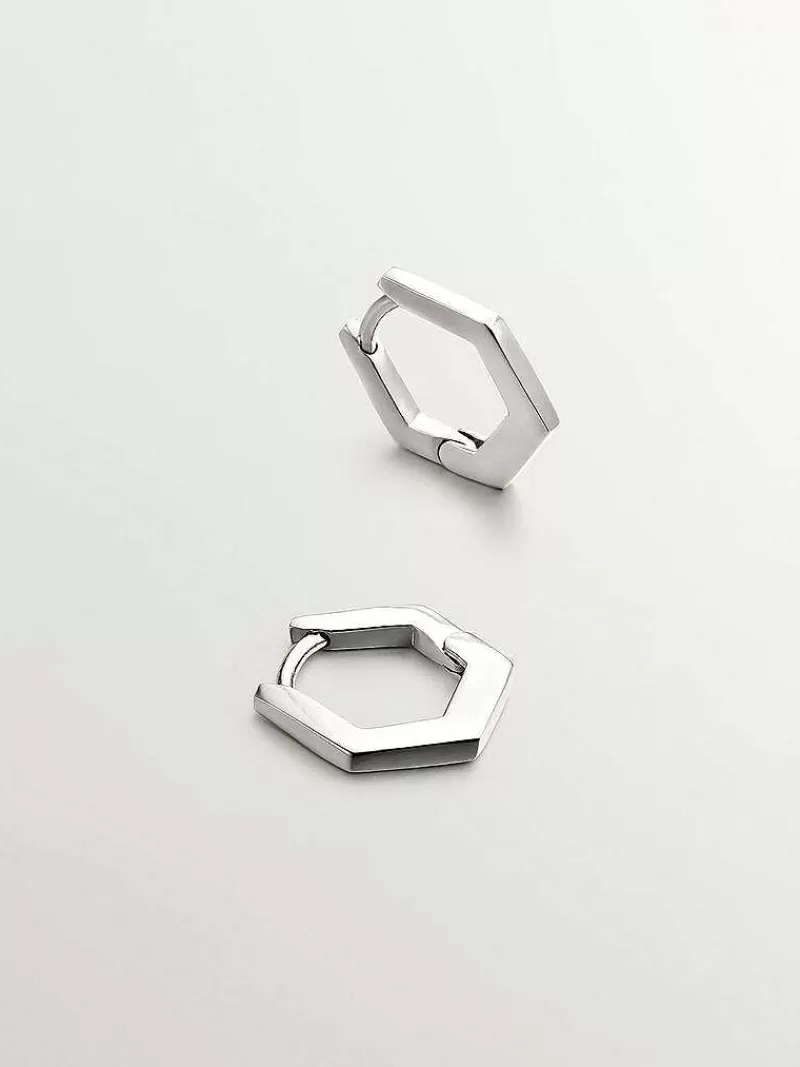 Aristocrazy Pendientes De Plata-Pendientes De Aro Hexagonal De Plata 925