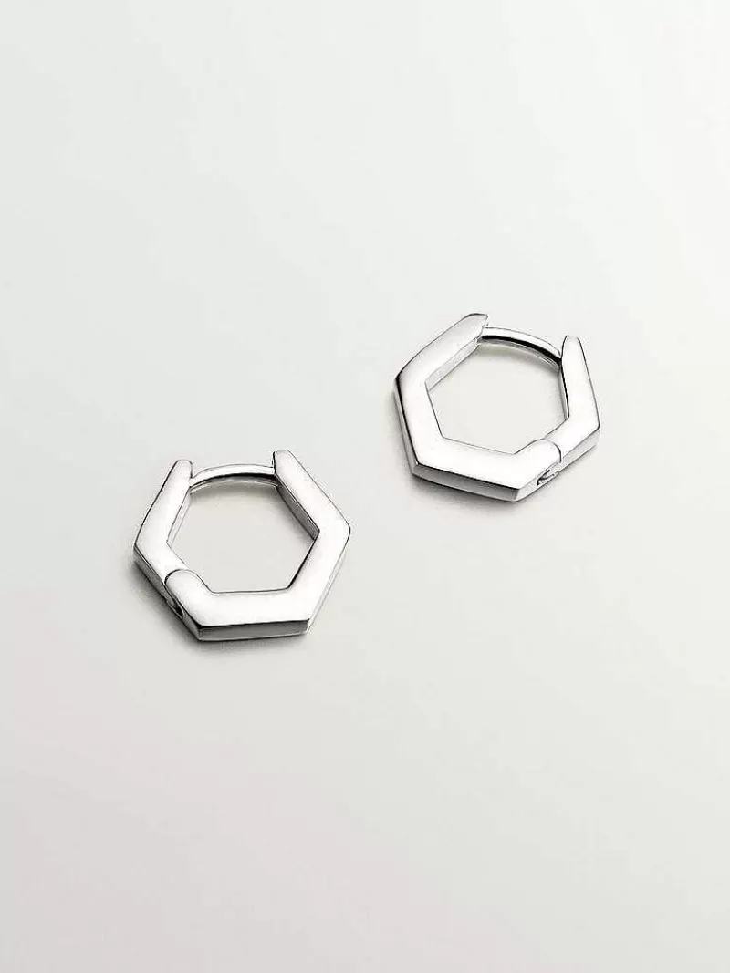Aristocrazy Pendientes De Plata-Pendientes De Aro Hexagonal De Plata 925