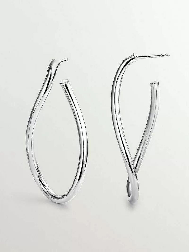 Aristocrazy Pendientes De Aro-Pendientes De Aro Ondulados Grandes De Plata 925