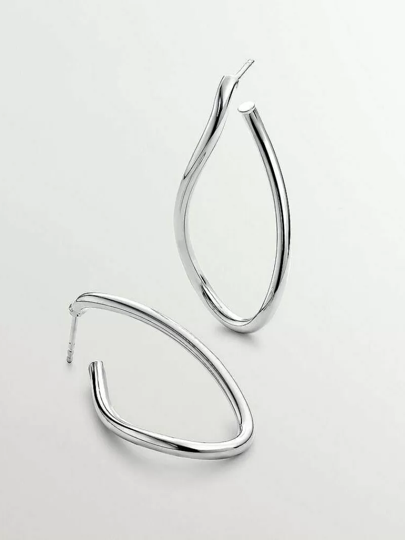 Aristocrazy Pendientes De Aro-Pendientes De Aro Ondulados Grandes De Plata 925