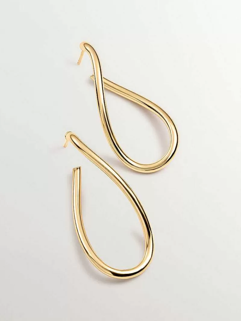 Aristocrazy Pendientes De Aro-Pendientes De Aro Ondulados Grandes De Plata 925 Banada En Oro Amarillo De 18K