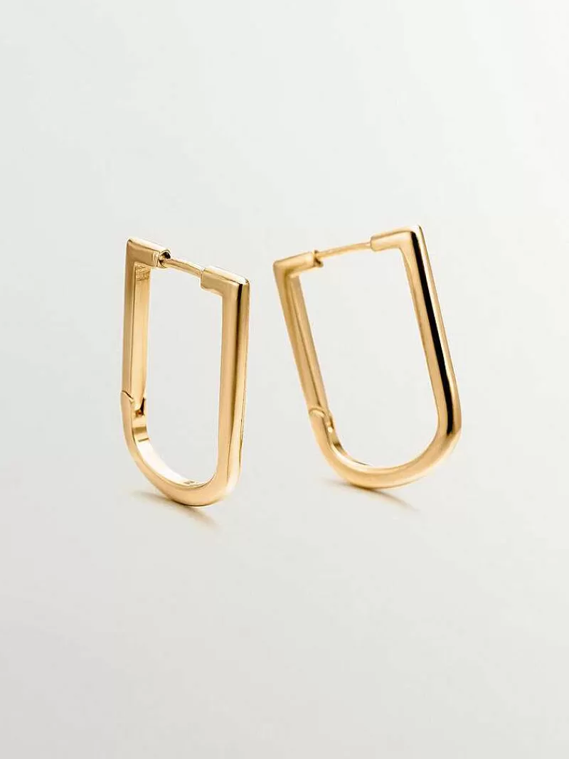 Aristocrazy Joyas Personalizadas-Pendientes De Aro Semi Rectangular De Plata 925 Banada En Oro Amarillo De 18K