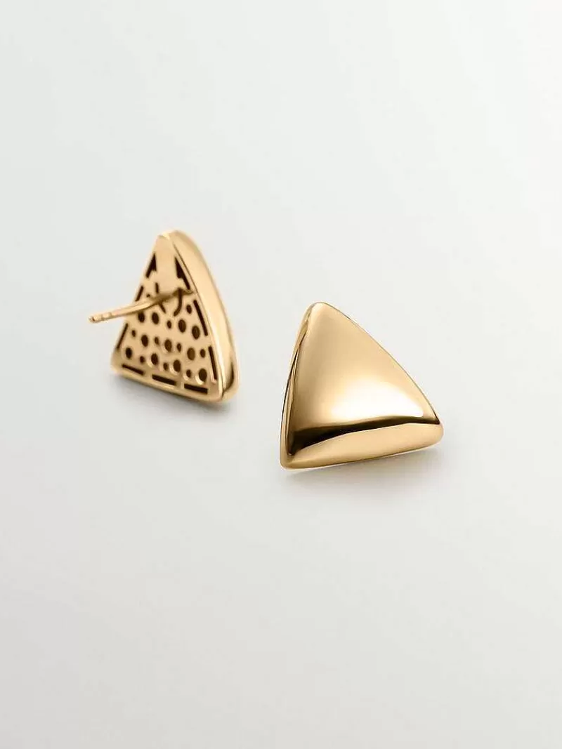 Aristocrazy Pendientes De Plata-Pendientes De Plata 925 Banada En Oro Amarillo De 18K Con Forma Triangular