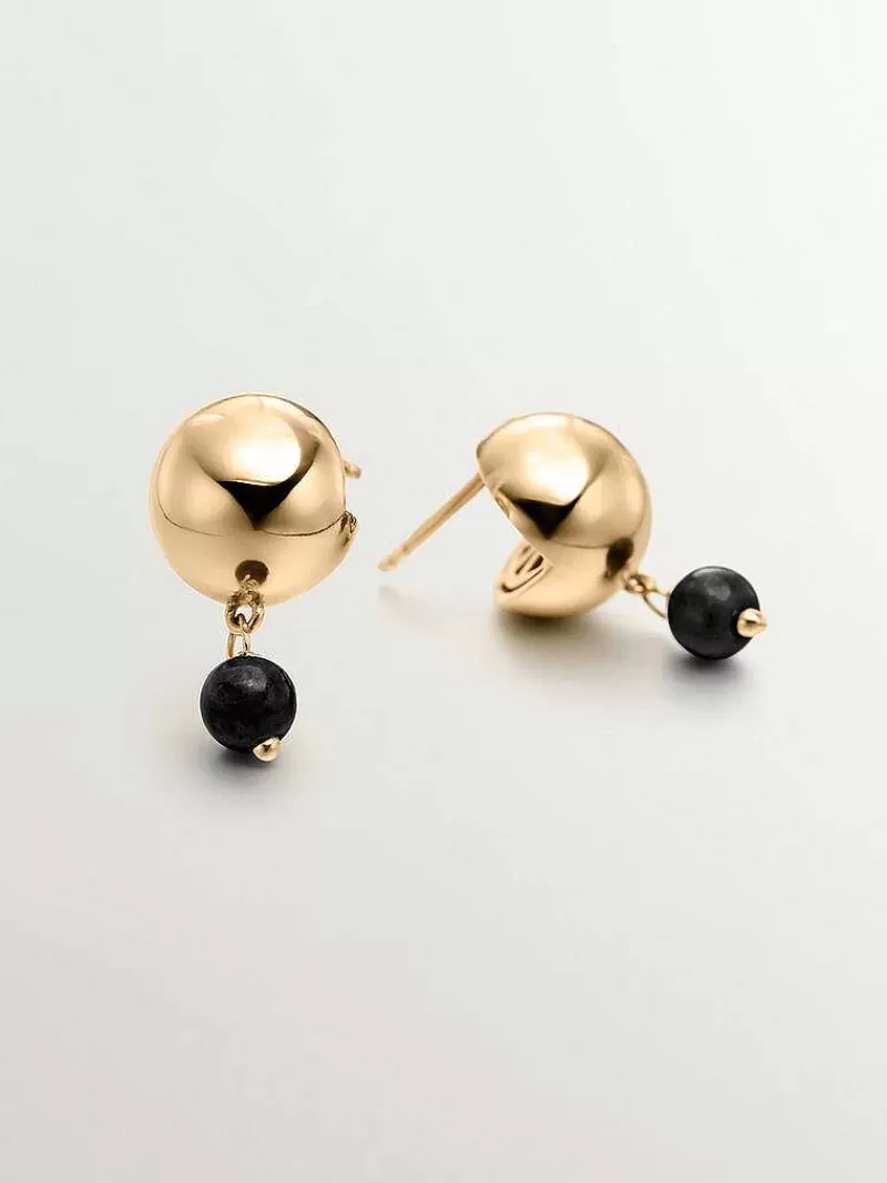 Aristocrazy Pendientes De Plata-Pendientes De Plata 925 Banada En Oro Amarillo De 18K Con Onix Negro