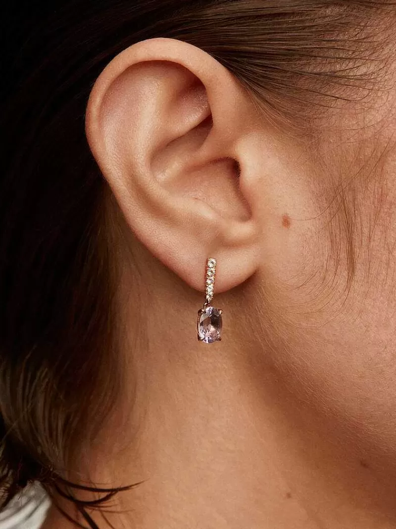 Aristocrazy Pendientes De Plata-Pendientes De Plata 925 Banada En Oro Rosa De 18K Con Amatista Morada Y Topacios Blancos
