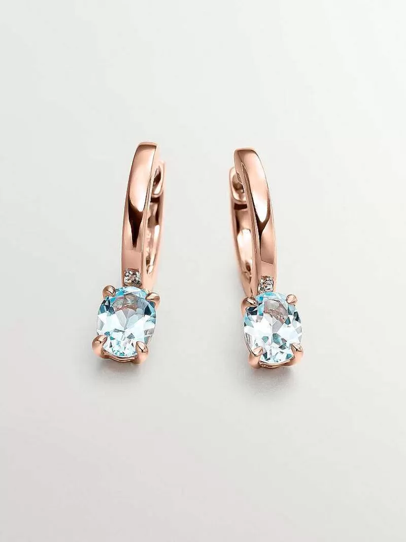 Aristocrazy Pendientes De Plata-Pendientes De Plata 925 Banada En Oro Rosa De 18K Con Topacio Azul Sky