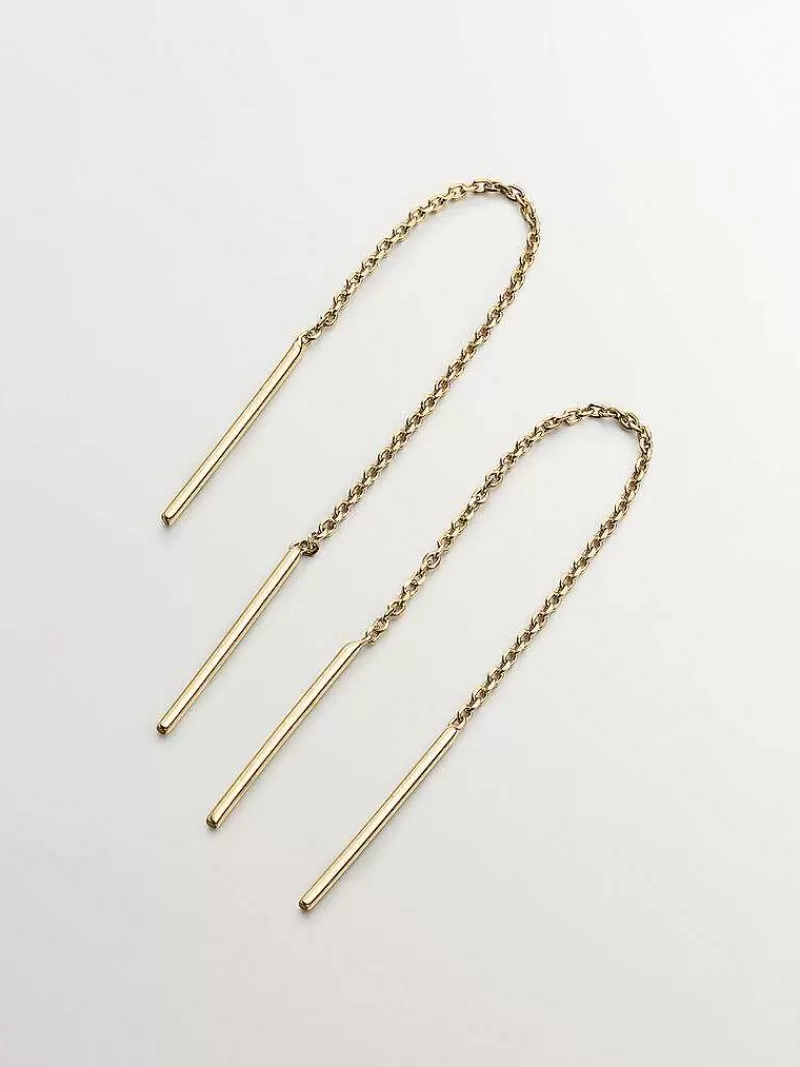 Aristocrazy Pendientes De Plata-Pendientes Largos De Cadena De Plata 925 Banada En Oro Amarillo De 18K