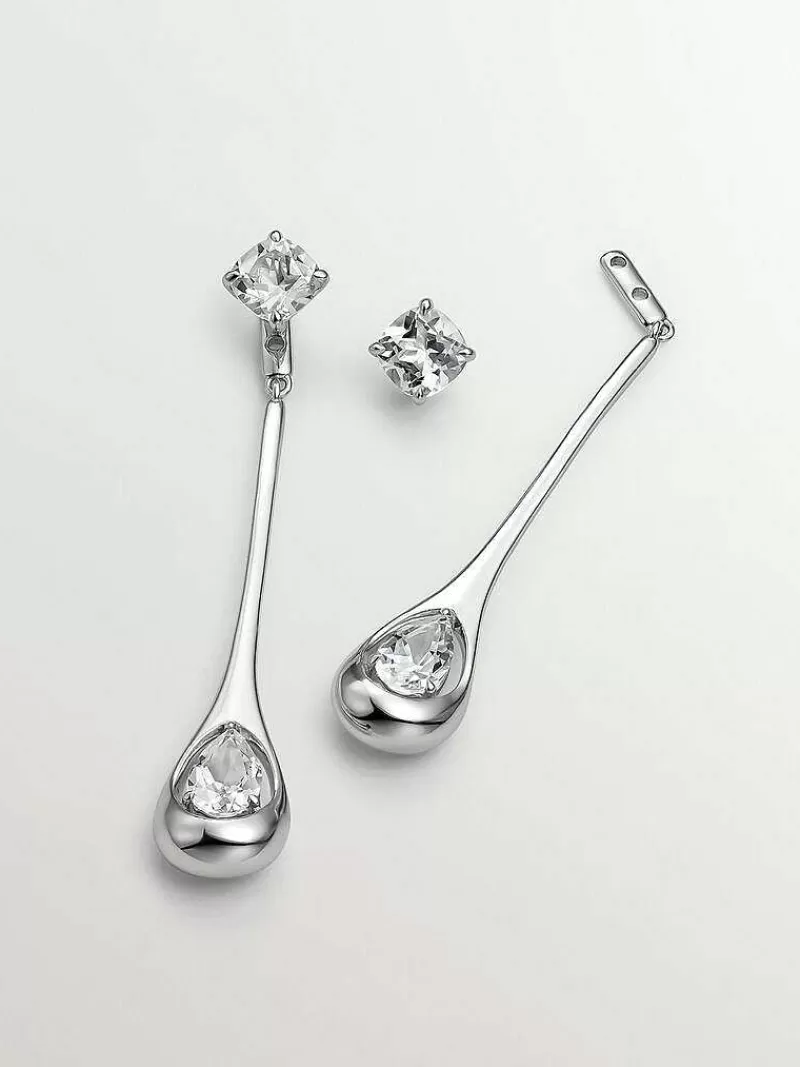 Aristocrazy Pendientes De Plata-Pendientes Largos De Plata 925 Con Topacios Blancos