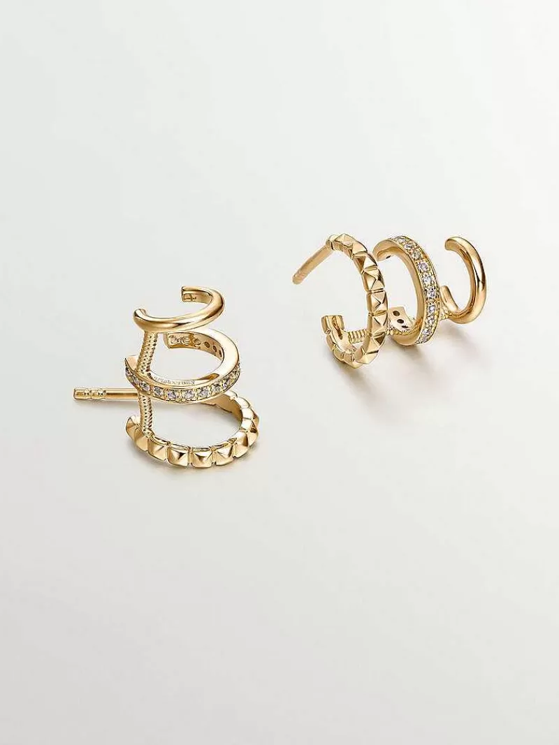 Aristocrazy Pendientes De Plata-Pendientes Trepadores De Plata 925 Banada En Oro Amarillo De 18K Con Topacios Blancos