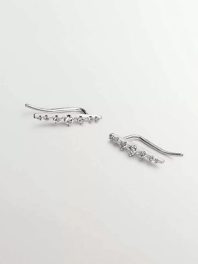 Aristocrazy Pendientes De Plata-Pendientes Trepadores De Plata 925 Con Zafiros Blancos