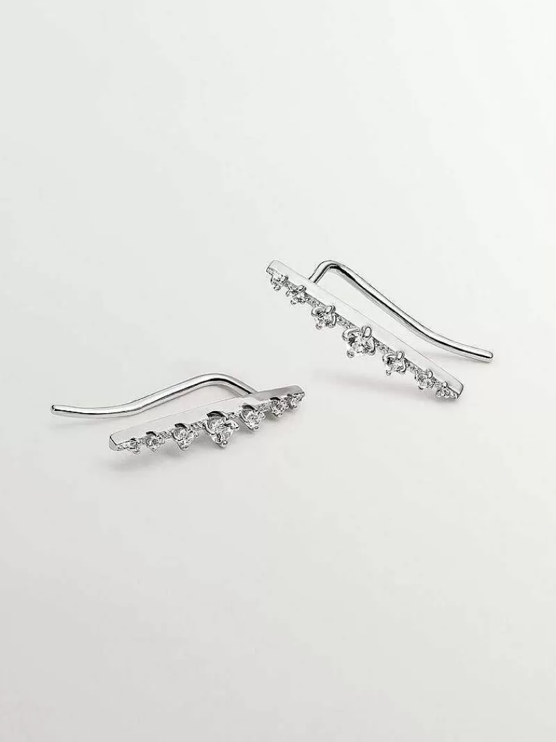 Aristocrazy Pendientes De Plata-Pendientes Trepadores De Plata 925 Con Zafiros Blancos