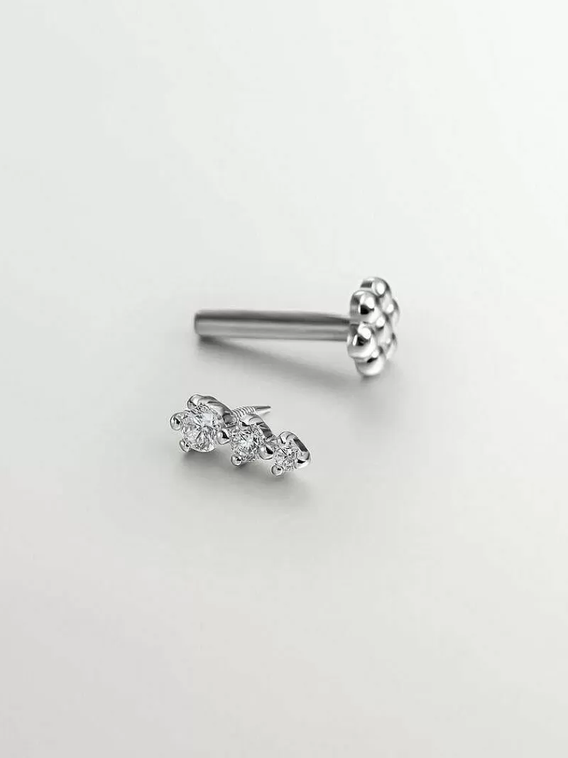 Aristocrazy Pendientes Y Piercings Con Diamantes-Piercing De Oro Blanco De 18K Con Diamantes