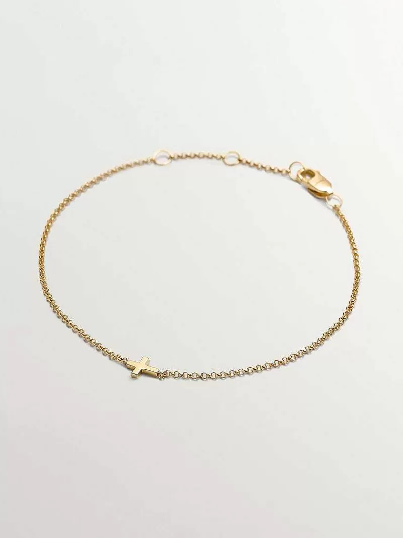 Aristocrazy Pulseras De Oro-Pulsera De Oro Amarillo De 9K Con Cruz