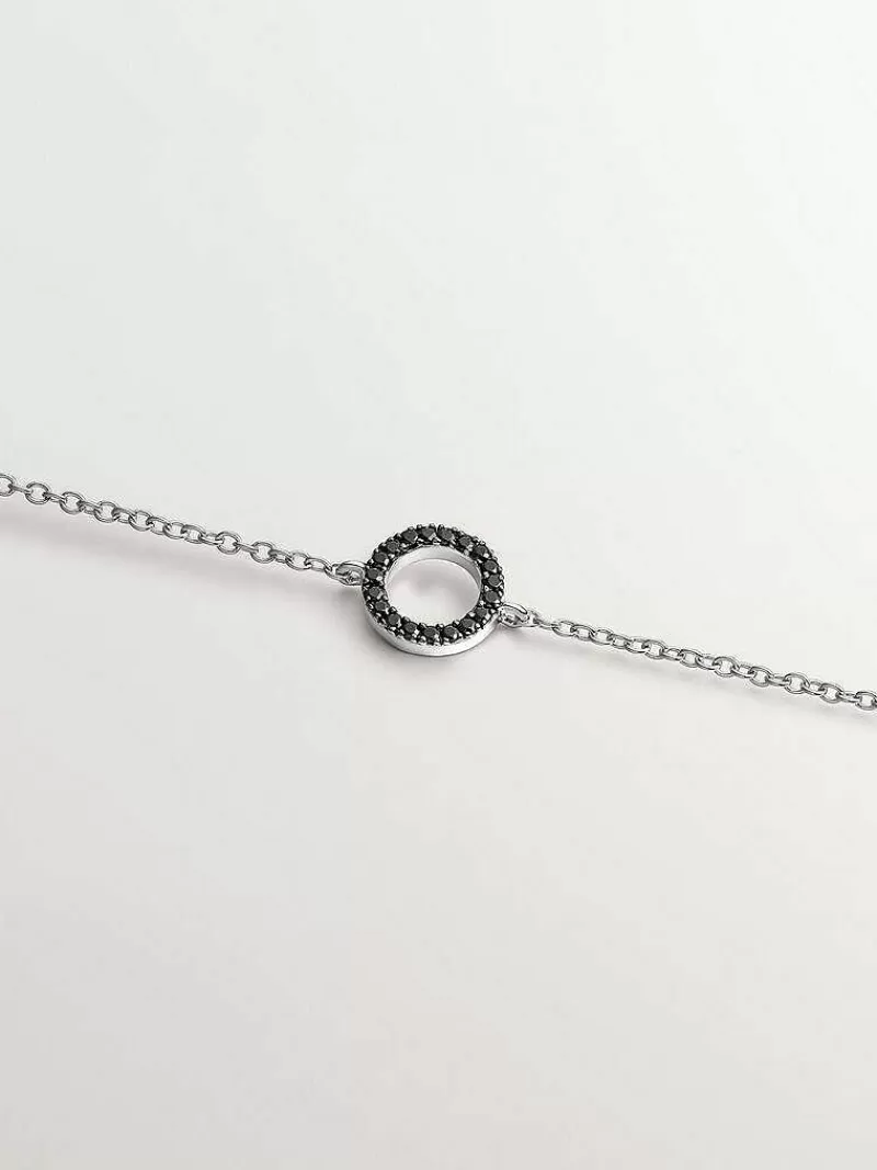 Aristocrazy Pulseras De Plata-Pulsera De Plata 925 Con Circulo De Espinelas Negras