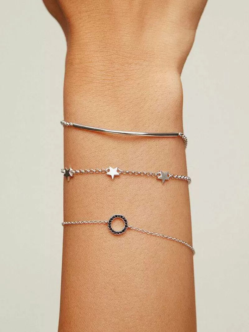 Aristocrazy Pulseras De Plata-Pulsera De Plata 925 Con Circulo De Espinelas Negras