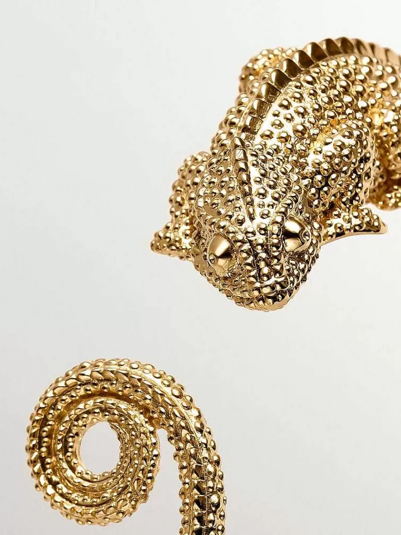 Aristocrazy Brazaletes Y Pulseras Rígidas-Pulsera Rigida De Plata 925 Banada En Oro Amarillo De 18K Con Forma De Camaleon
