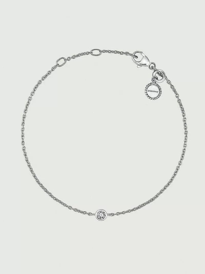 Aristocrazy Pulseras De Plata-Pulsera Solitario De Plata 925 Con Topacio Blanco