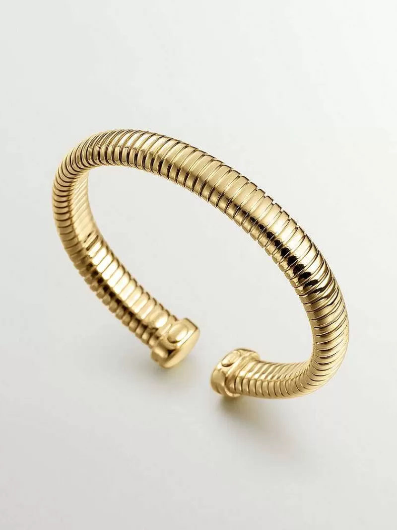 Aristocrazy Brazaletes Y Pulseras Rígidas-Pulsera Tubogas De Plata 925 Banada En Oro Amarillo De 18K